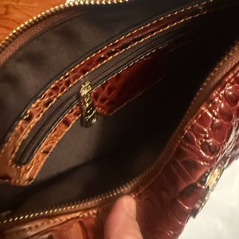 Brown Crocodile Embossed Leather Clutch - Picture 6 of 7